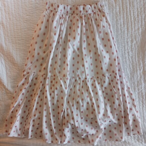 White and Light Red Pink Polka Dot Midi Skirt Womens Large Summer Lightweight - Picture 4 of 4